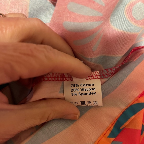 Vibrant Hot Pink, Teal, Light Blue Floral Women's Top Size L - Picture 8 of 8